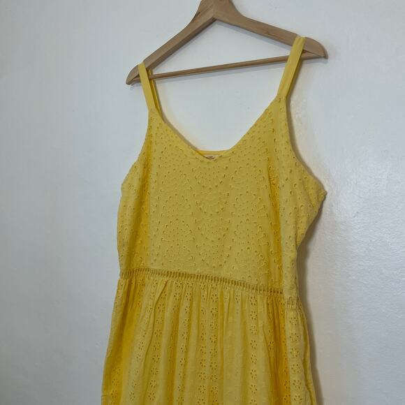 Vintage Yellow Eyelet Cotton Tiered Midi Sundress - Picture 2 of 8